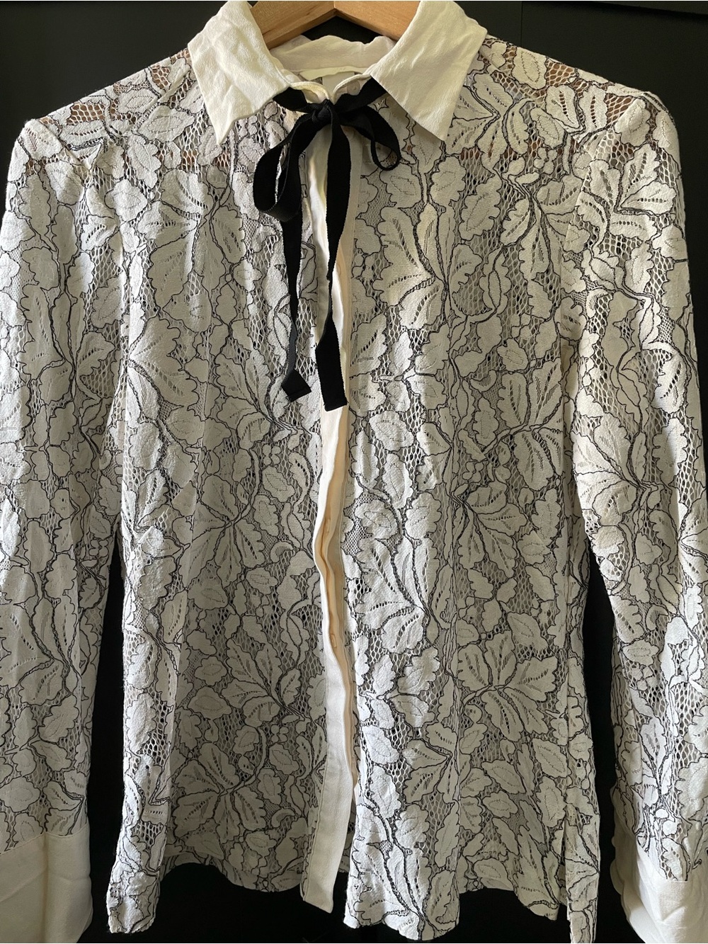 Intricate & exquisite H&M White Lace Blouse w/ Black detailing size 8 - Picture 2 of 6